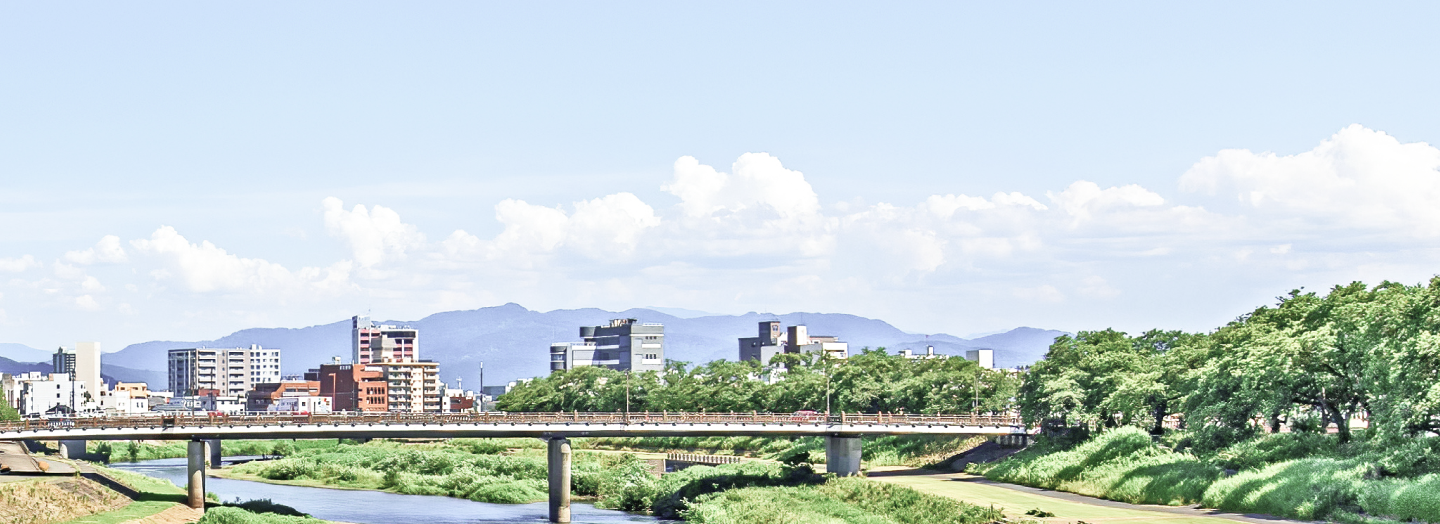 川と橋が映る街並みの遠景