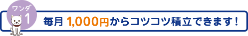 ワンダ1　毎月1,000円からコツコツ積立できます！