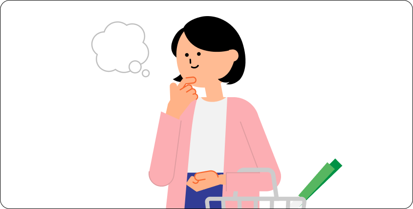 買い物をするか迷う人のイラスト