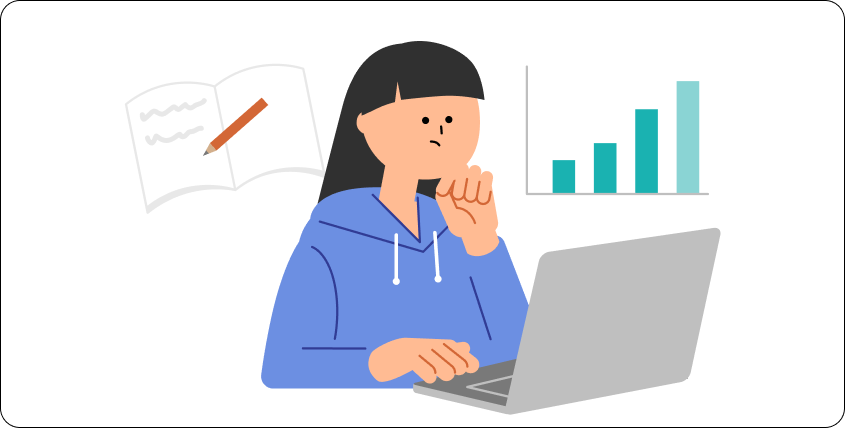 パソコンで家計の収支を確認する人のイラスト